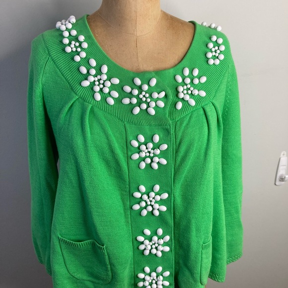 Pretty Lime Green Beaded Milly If New York Sweater - Picture 2 of 6